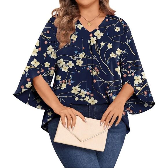 NEW Floral Plus Size Chiffon Blouse Loose Dressy Tunic 5X 30/32 - Picture 1 of 5